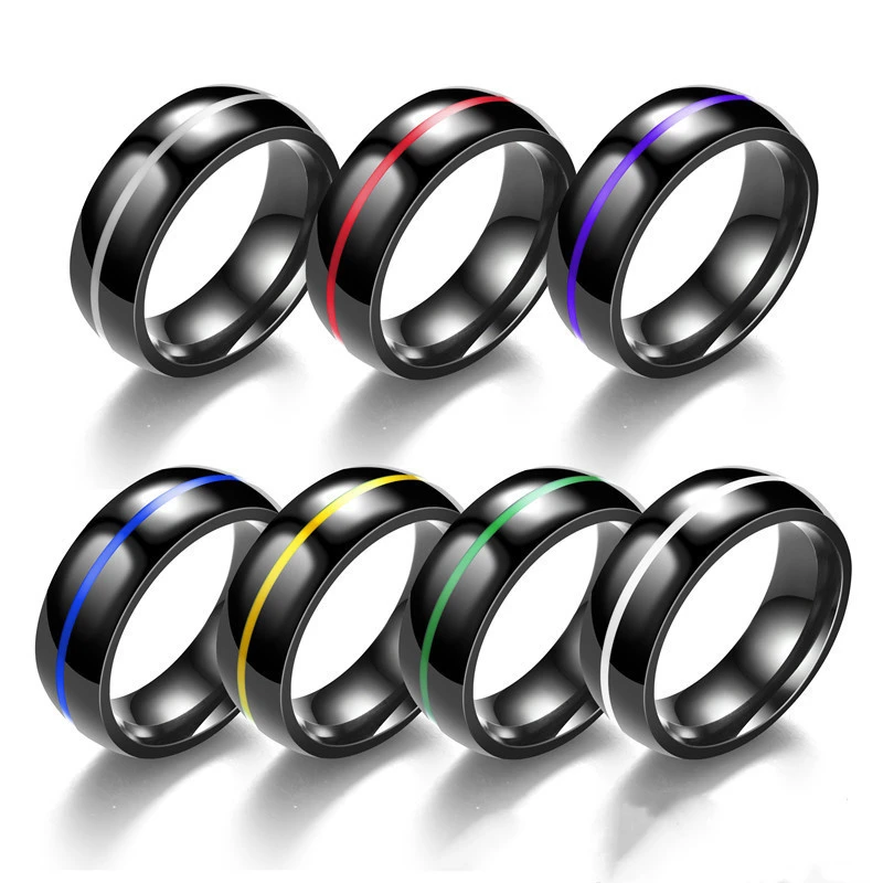 New Fashion Women Men Firefighter Ring Stainless Steel Thin Blue Line Ring Top Quality Red Line Couple Rings