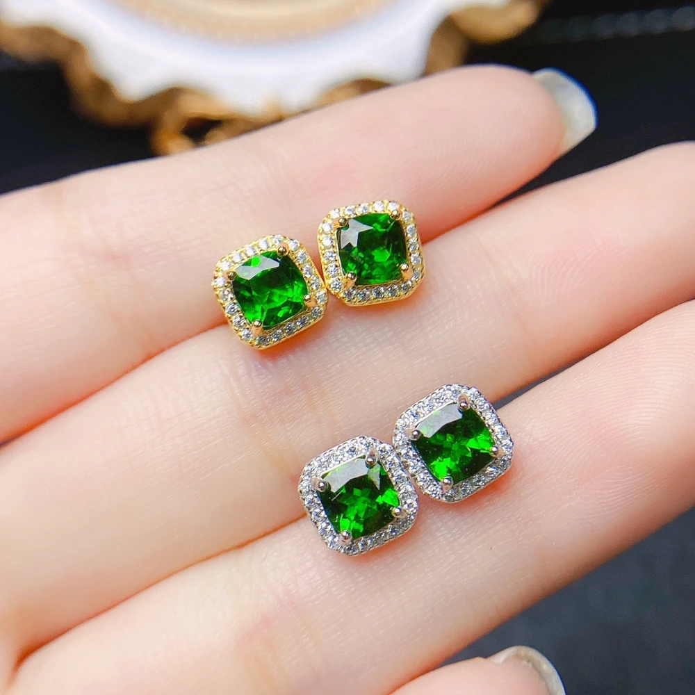 Natural Diopside Stud Earrings S925 Silver