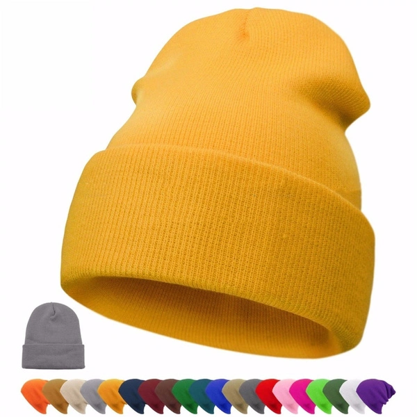 Beanie Plain Knit Hat Winter Warm Cuff Cap Slouchy Skull Ski Warm Men Woman