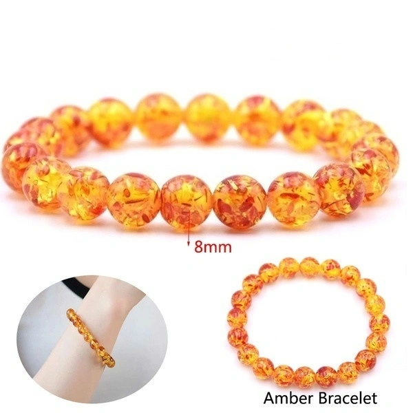 1 Pc Amber Stone Bead Bracelet Elastic Stretch Bangle Bracelets