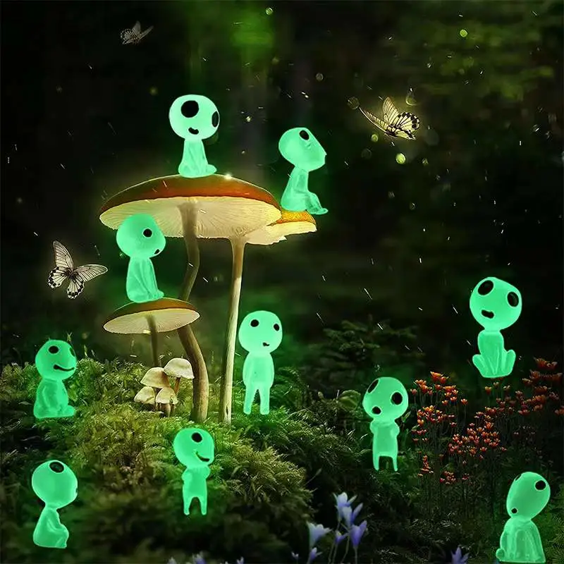 10Pcs Glowing Miniature Statue Luminous Tree Spirits Micro Landscape Figure Ornament Outdoor Potted Mini Garden Accessories