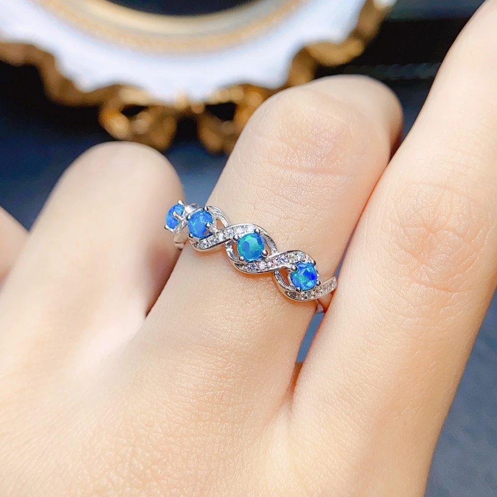 European And American Natural Blue Opal Ring