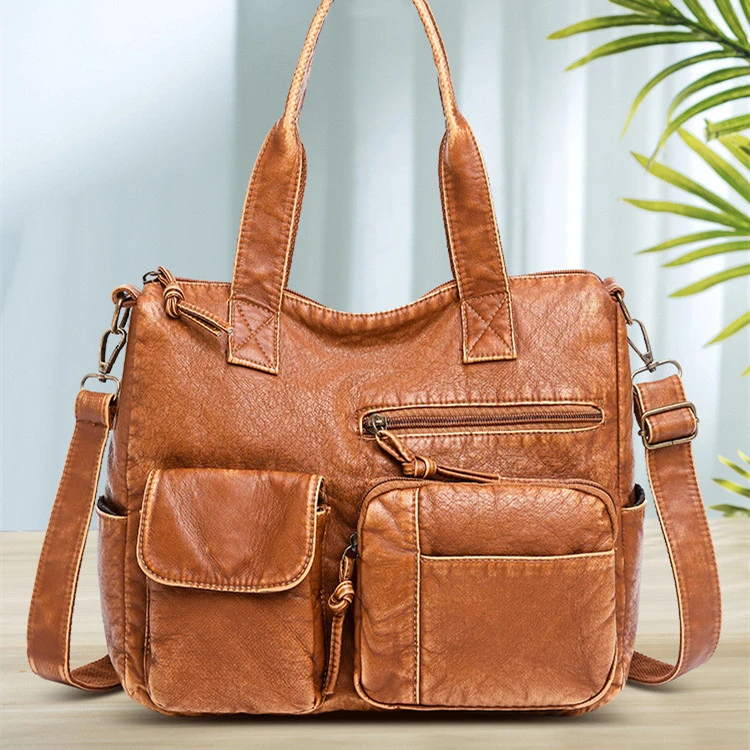 Stylish Retro Minimalism Handbag Women's Casual And Lightweight Washed Leather All-match Shoulder Bag