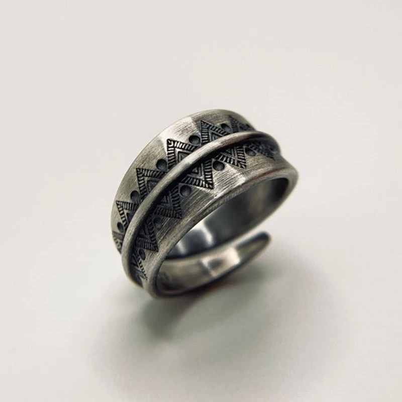 Bohemian Retro Vintage Finish Ring Female Opening Carved