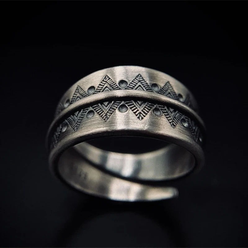 Bohemian Retro Vintage Finish Ring Female Opening Carved