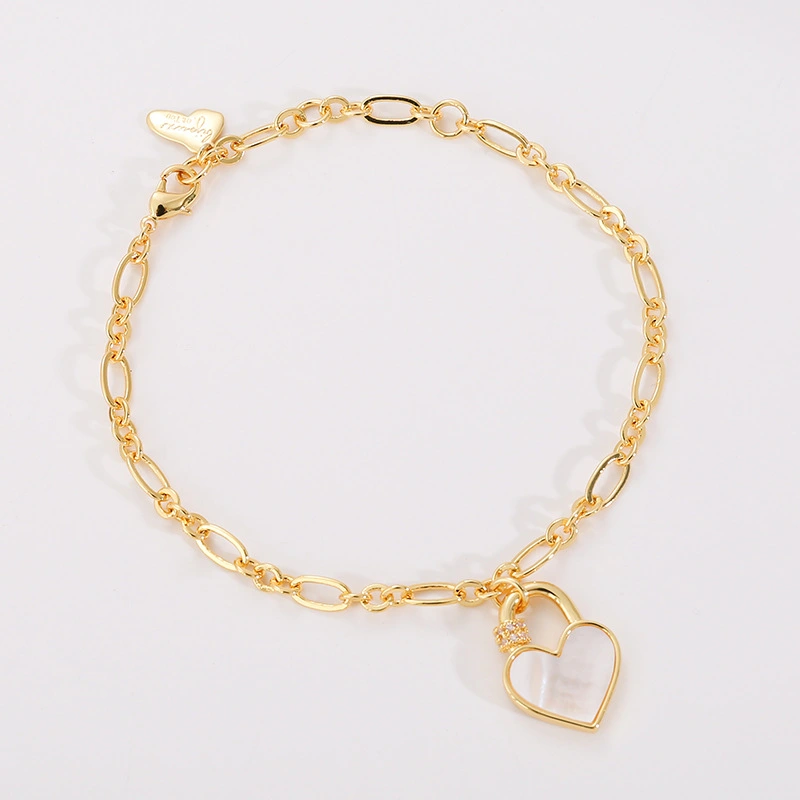 Women's Copper Plating Inlaid Shell Peach Heart Temperamental Bracelet