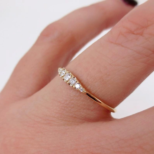 Women's Fashion Exquisite Small 14K Tiny Baguette Diamond Ring Solid Gold Stacking Ring Dainty Ring Stackable Ring Gift For Women Size 5-12