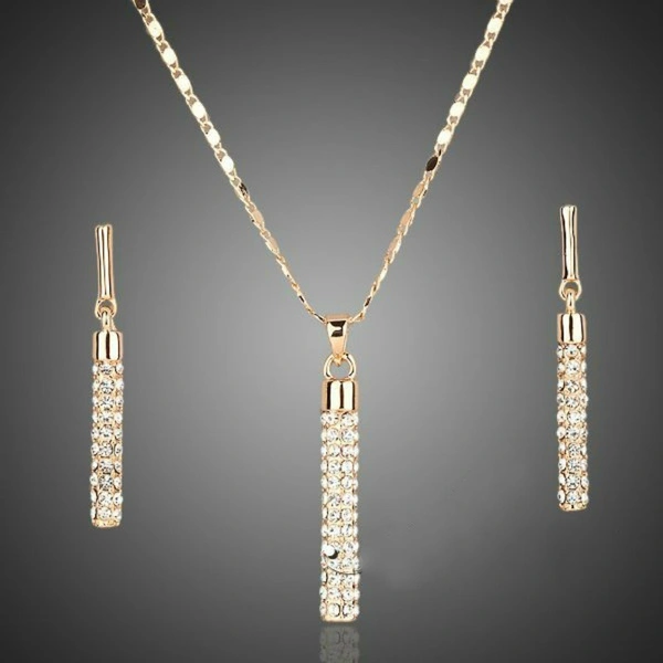 18K Gold Plated Drop Earrings and Pendant Necklace Jewelry Sets