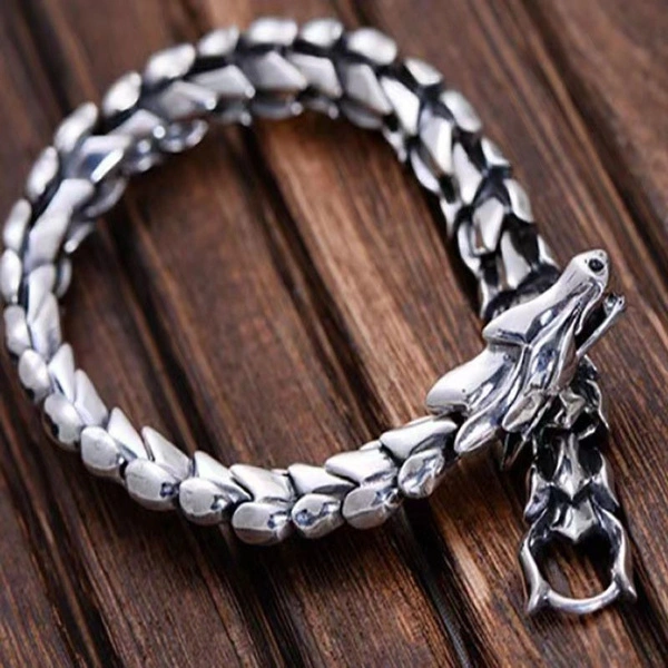 Men Dragon Head Bracelet Viking Jewelry Punk Accessories Thai Silver Plated Dragon Bone Men Bracelet Wristband Cuff Bracelets