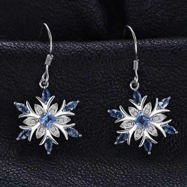 Natural Blue Topaz Dangle Earrings 925 Sterling Silver Snowflake Christmas Earrings Fashion Jewelry For Women