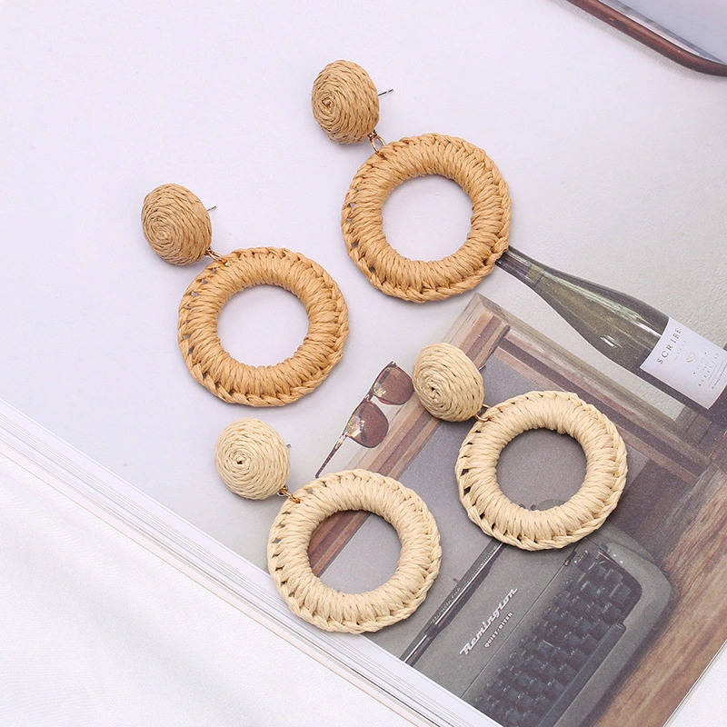 Fashion Handmade Straw Woven Earrings