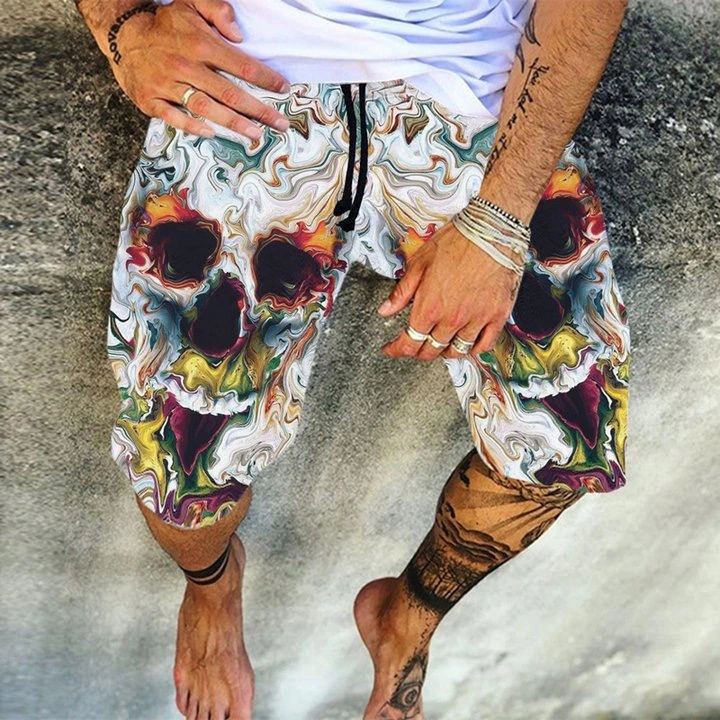 Skull Pattern Printing Digital 3D Men's Casual Quick-drying Beach Pants