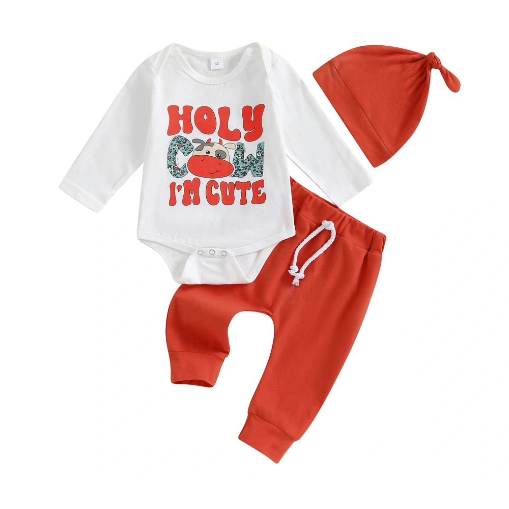 Newborn 3 Piece Pants Set Baby Boy Romper and Drawstring Pants Hat 