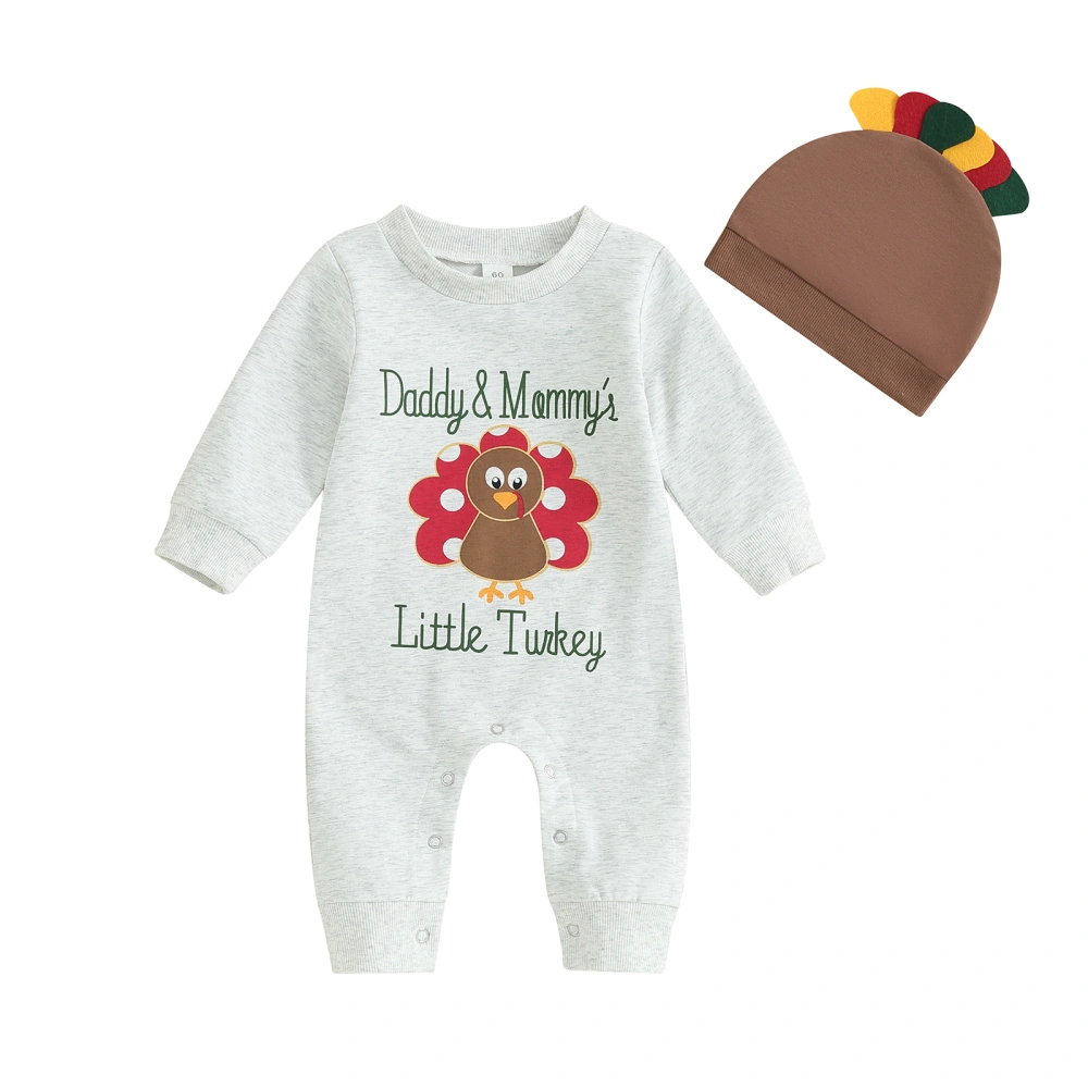 Newborn Baby 2Pcs Fall Outfits Long Sleeve Turkey Jumpsuit with Hat