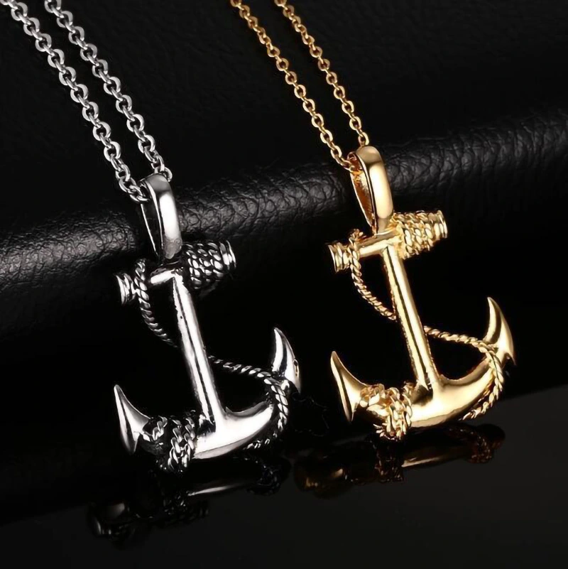 Mens Jewelry Hiphop Necklace Stainless Steel Globe Pendant for Couple Retro Boat Anchor Charm Necklace