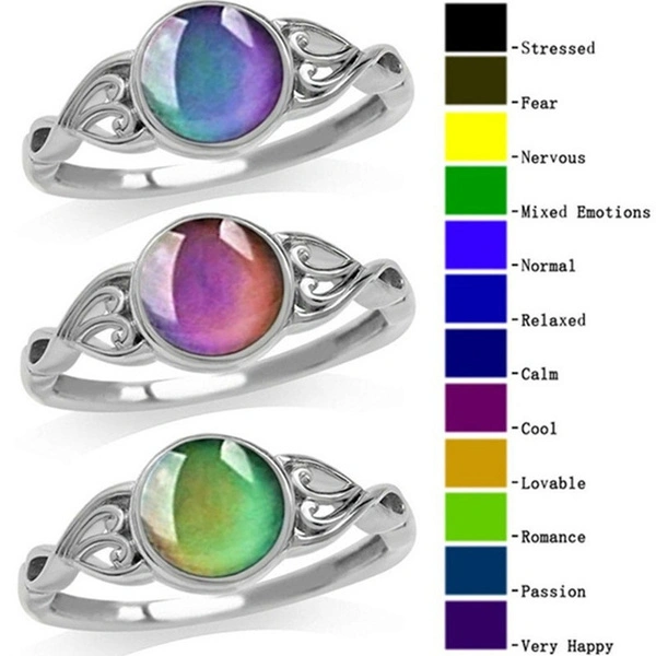 Vintage Retro Mood Change Color Ring for Women Silver Plated Vintage Statement Rings Women'S Fashion Jewelry Gift