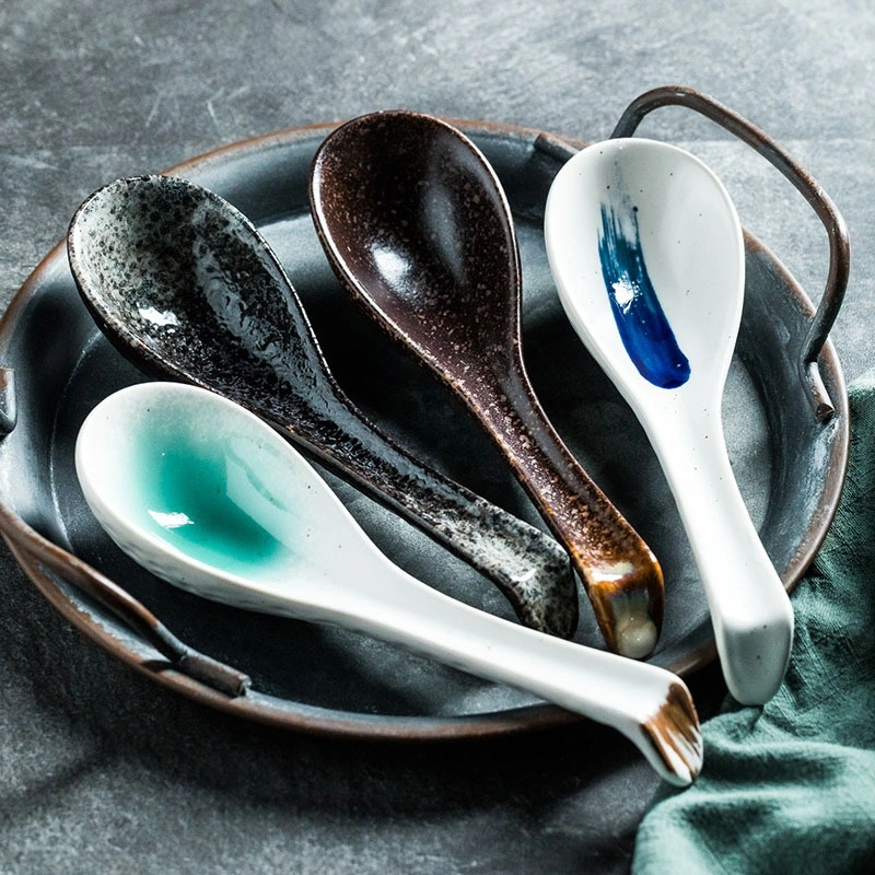 Japanese Angled Ceramic Household Restaurant Spoon