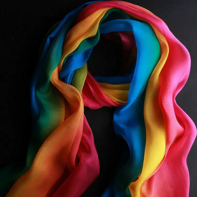 Soft Rainbow Color Chiffon Fashion Long Shawl Stole Scarves Women Scarf Wrap