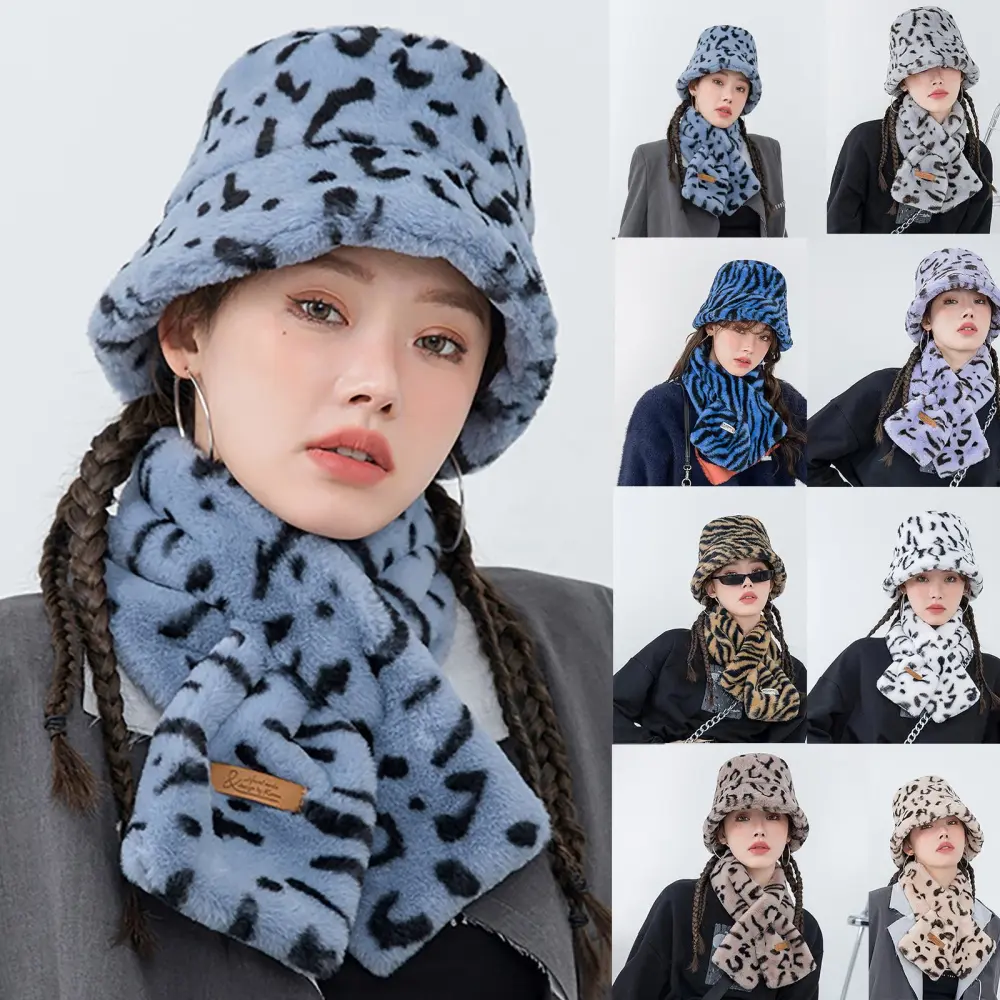 (Summer) Women's fashion autumn and winter leopard print scarf hat set winter warm scarf hat set