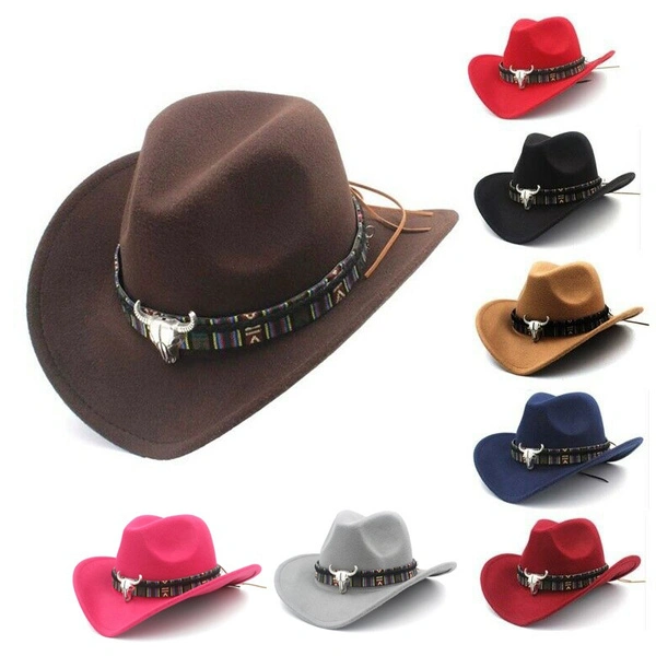 Western Cowboy Unisex Hat Roll-up Wide Brim Cowgirl Jazz Equestrian Sombrero Cap With Tauren Ribbon Hat Cowgirl Cowboy Wild West Hats Western Headwear Wide Brim Cap Big Size Women Men Wool Hollow