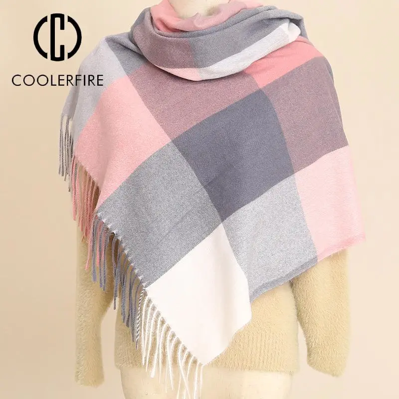 Autumn and Winter Scarf Female Fashion Colorful Plaid Luxury Designer Cashmere Scarf Shawl Dual-use Thick Tassels Scarf