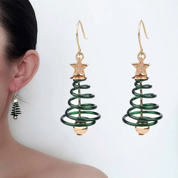 Women New Fashion Creative Stars Christmas Tree Earrings Christmas Gift Holiday Gift Earrings Jewelry