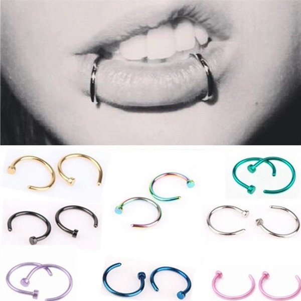 2X Unisex Fake Septum Clip On Non Piercing Swirls Septum Nose Ring Faux Clicker