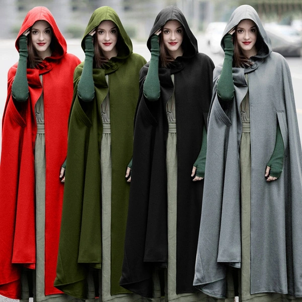 Women&#39;s Fashion Autumn Winter Gothic Trendy Maxi Hooded Wool Cloak Cardigan Coat Maxi Cashmere Hoodie Long Cape Costume Cosplay Outerwear