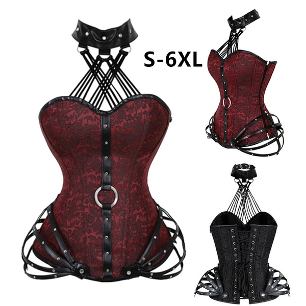 Red Black Gothic Corset Top Women Sexy Faux Leather Burlesque Corsets Plus Size Steampunk Steel Bone Korse Punk Goth Clothing