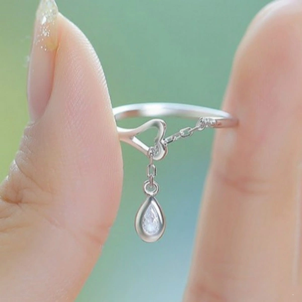 S925 silver small water droplets ring size adjustable Gift For Love