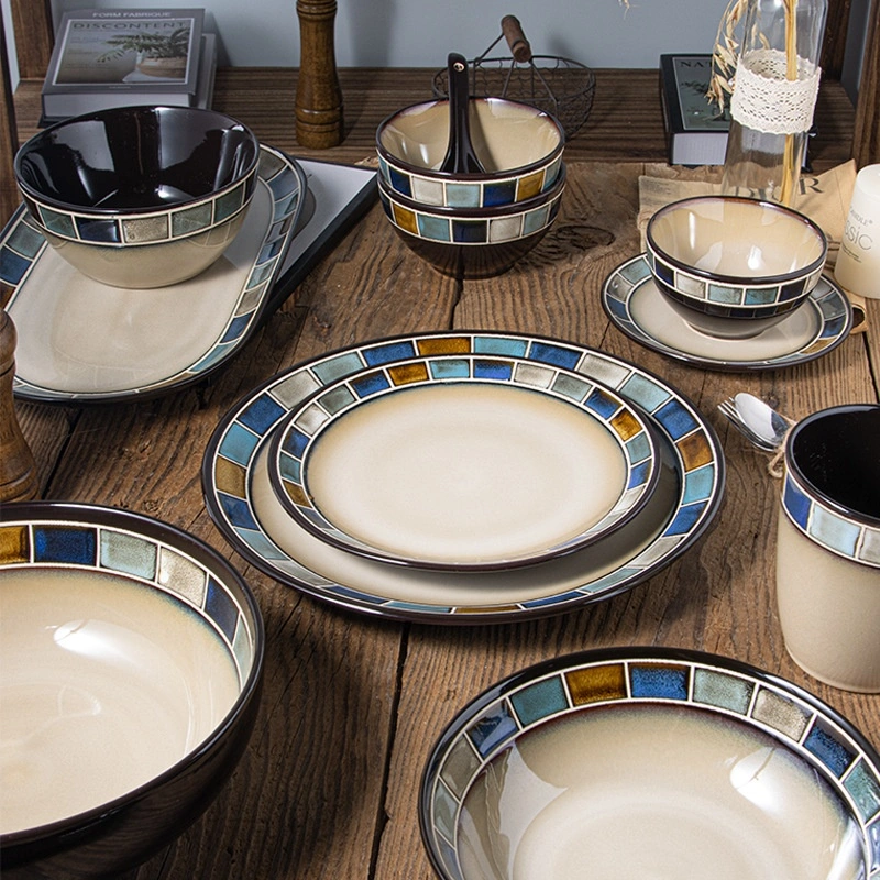 Underglaze Blue Checkered Tableware Set