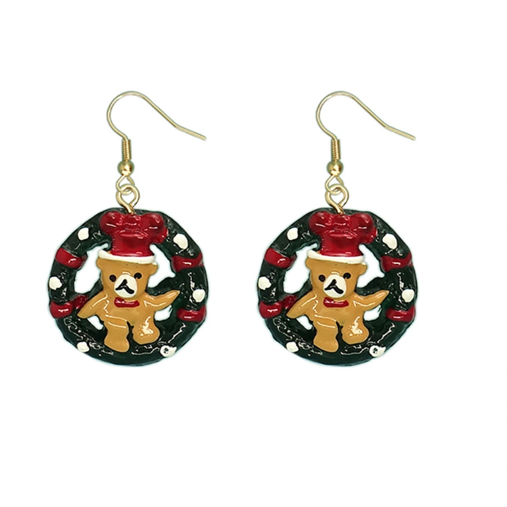 Europe And The United States Christmas Cartoon Bear Circle Earrings Holiday Ornaments Niche Creative Earrings