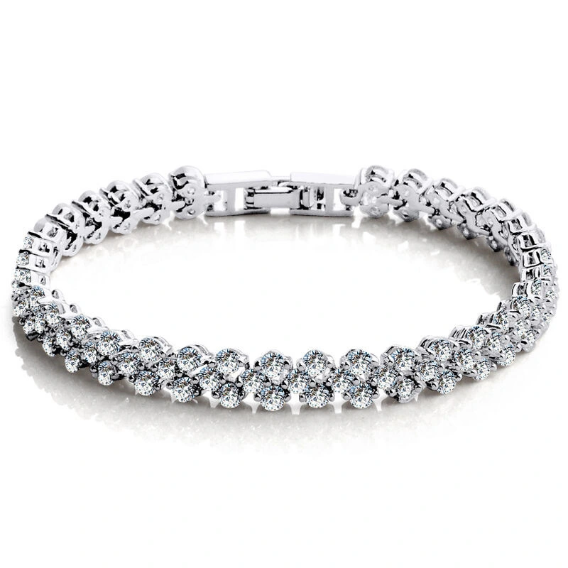 Heart Shape Diamond Silver Plated Roman Fashion Crystal Bracelet