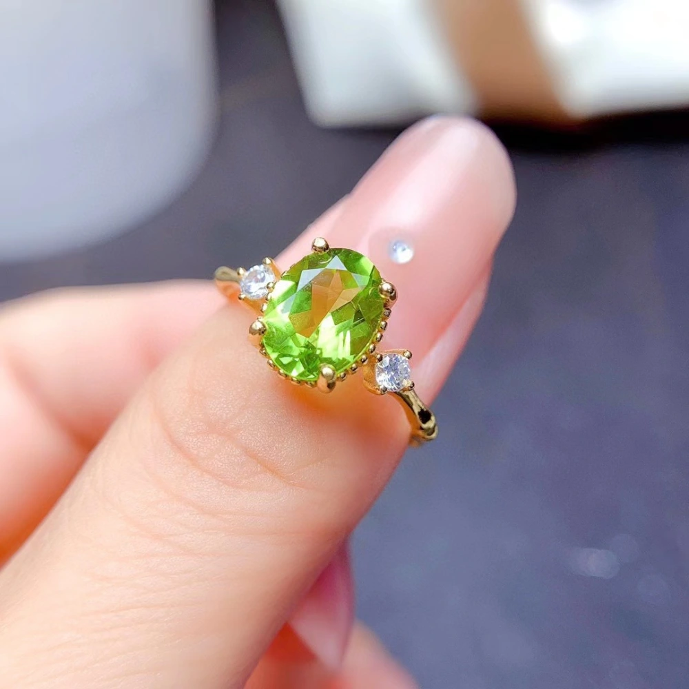 925 Silver Plating 18K Inlaid Natural Peridot Ring