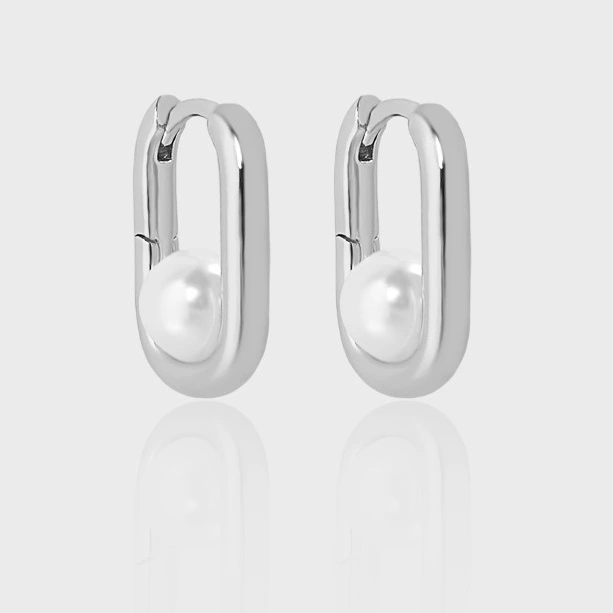 Simple Geometric Ellipse Shell Pearls S925 Sterling Silver Pearl Earrings