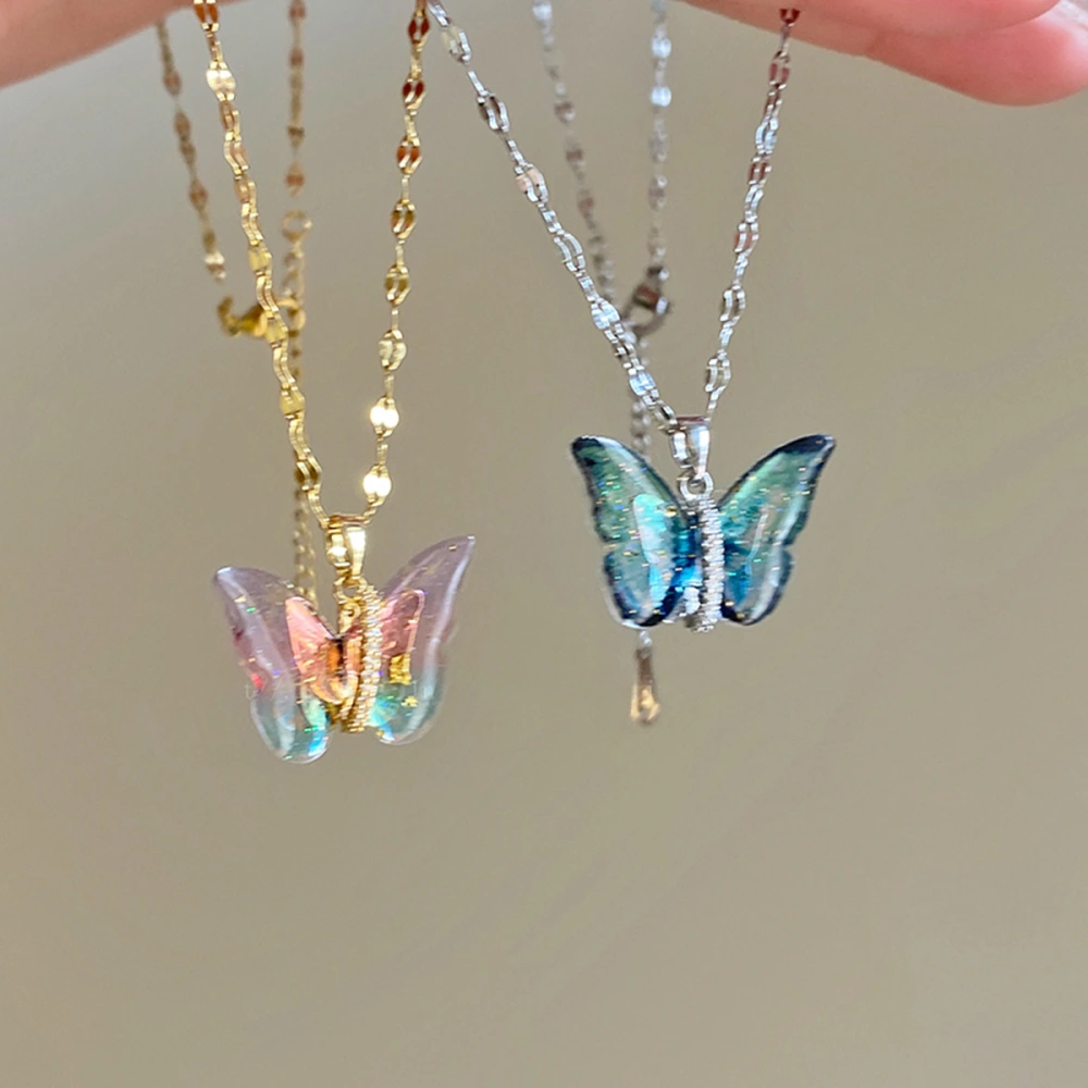 Colorized Butterfly Pendant Clavicle Chain Female