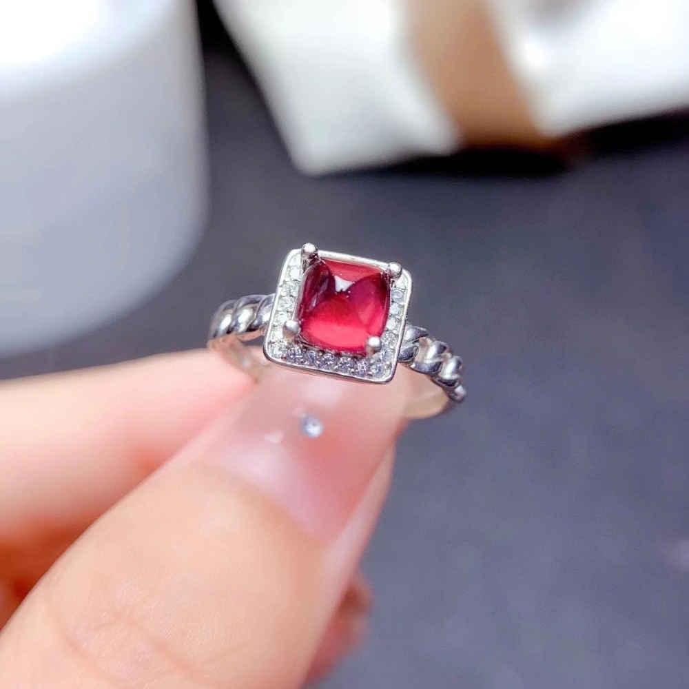 New 925 Silver Electroplated Garnet 18K Ring