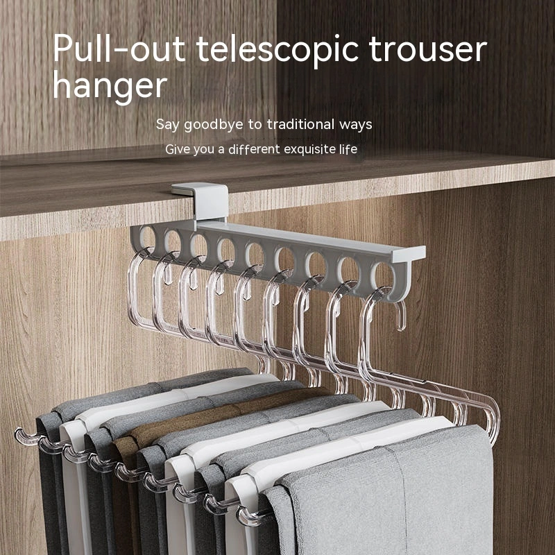 Pant Rack Telescopic Slide Track Wardrobe Built-in Accessories Top Mounted Pull-out Type Pant Rack Storage