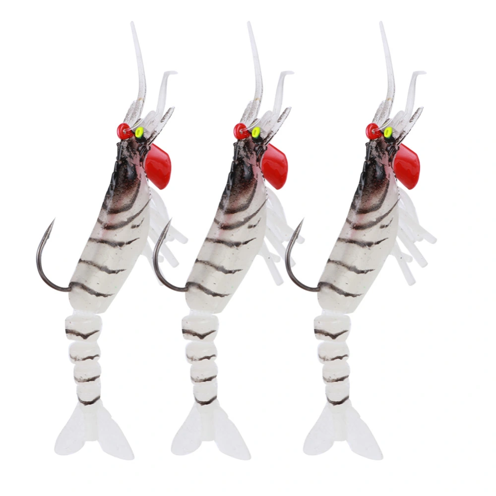 3PCS Silicone MultiSection Shrimp Bait Coating Soft Lifelike Lure Fishing Tackle(Transparent Black Head )