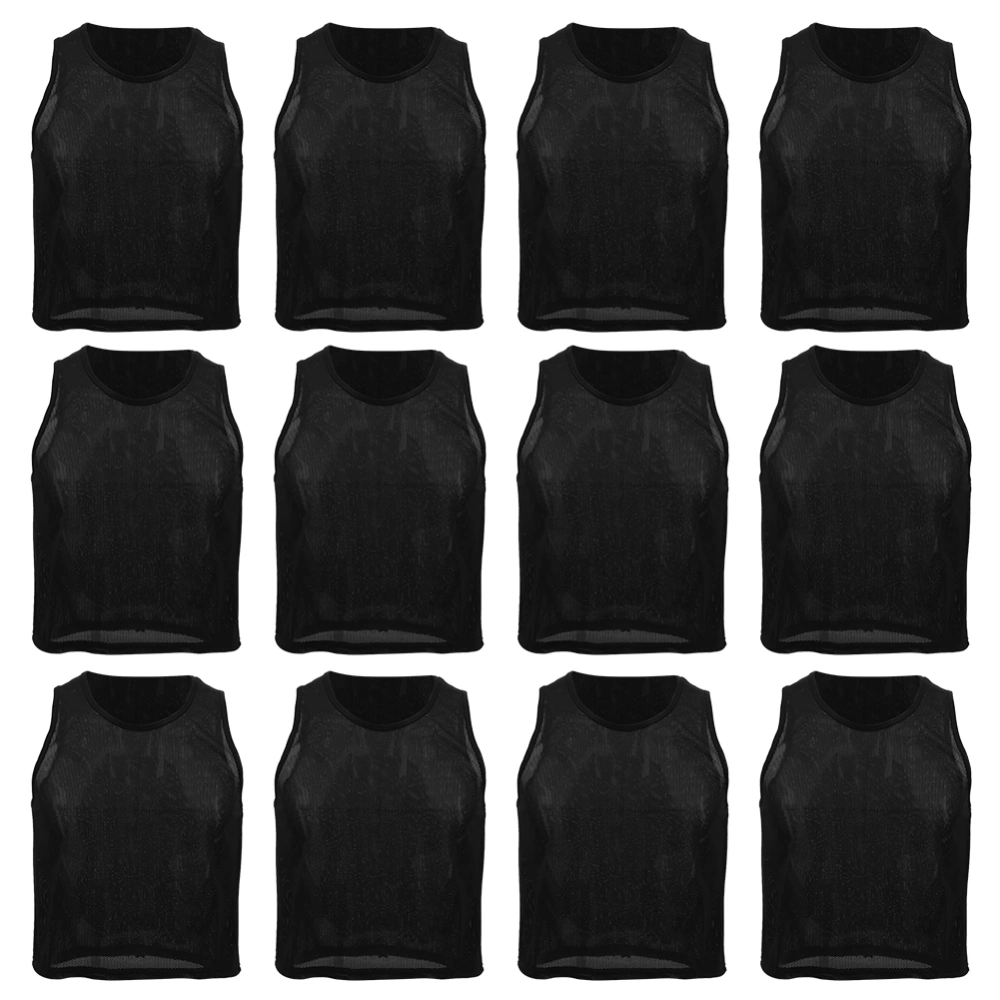 12Pcs Small Mesh Breathable Children Football Training Exercise Vest Black Kid Free Size