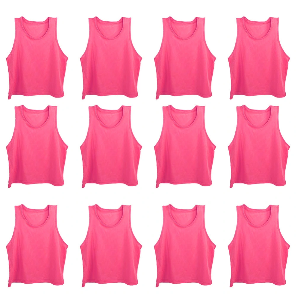 12Pcs Large Mesh Breathable Children Football Training Exercise Vest Rose Red Free Size