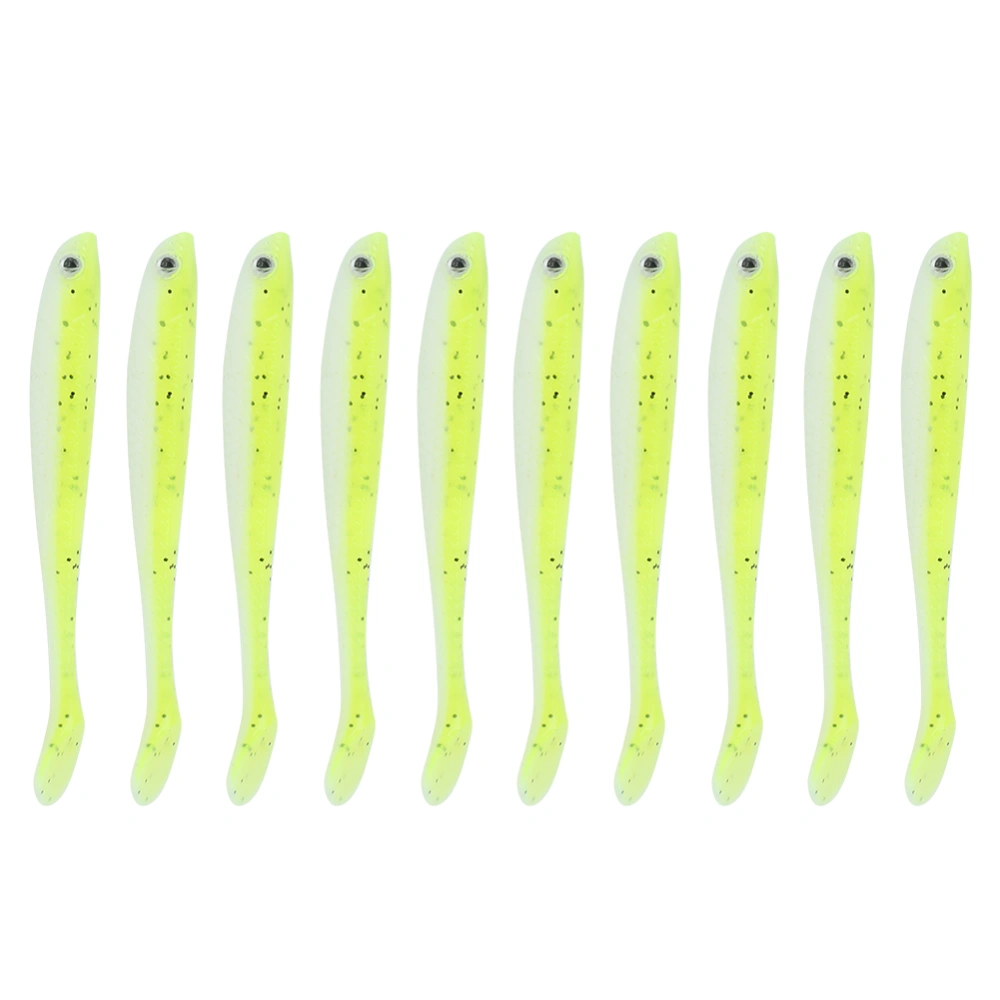 10PCS 6cm Artificial T Tail Lure PVC Eco&#8209;Friendly Simulation Soft Bait Fishing Accessory(4# Yellow Green White )