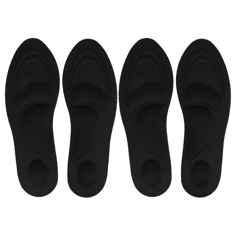 2Pair Orthotic Arch Support Insoles Shoe Pad 4D Jacquard Shock Sweat Absorb Breathable SpongeBlack for Women