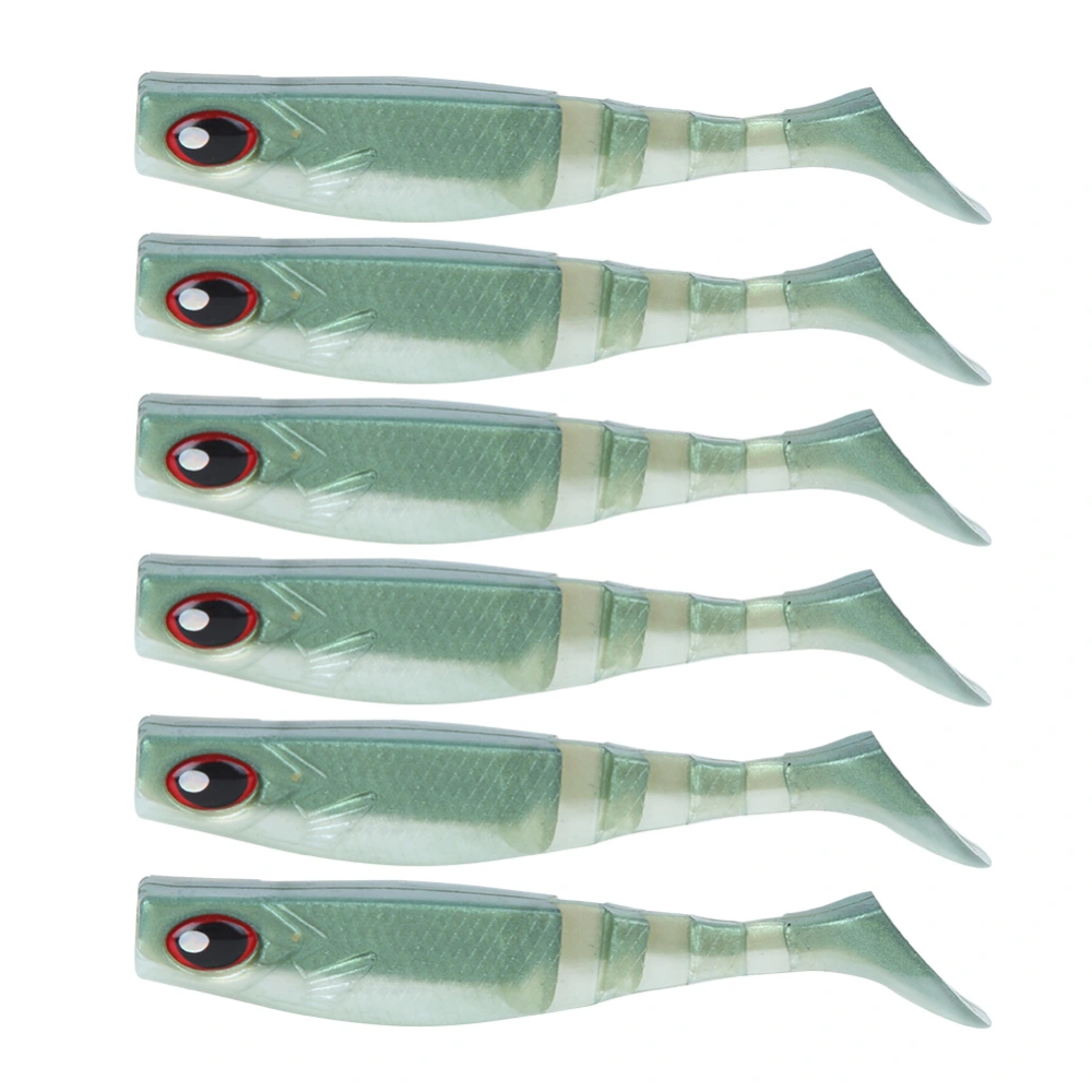 6PCS PVC Soft Bait Aritificial Lures 4in 0.2oz Jigging Tail Wobblers Fishing AccessoriesGreen Back Fluorescent White