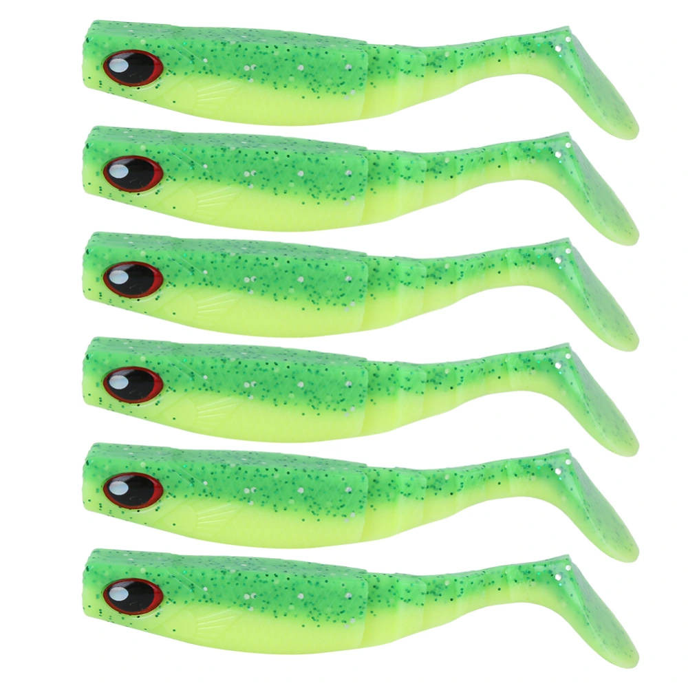 6PCS PVC Soft Bait Aritificial Lures 4in 0.2oz Jigging Tail Wobblers Fishing AccessoriesGreen Back Yellow Belly