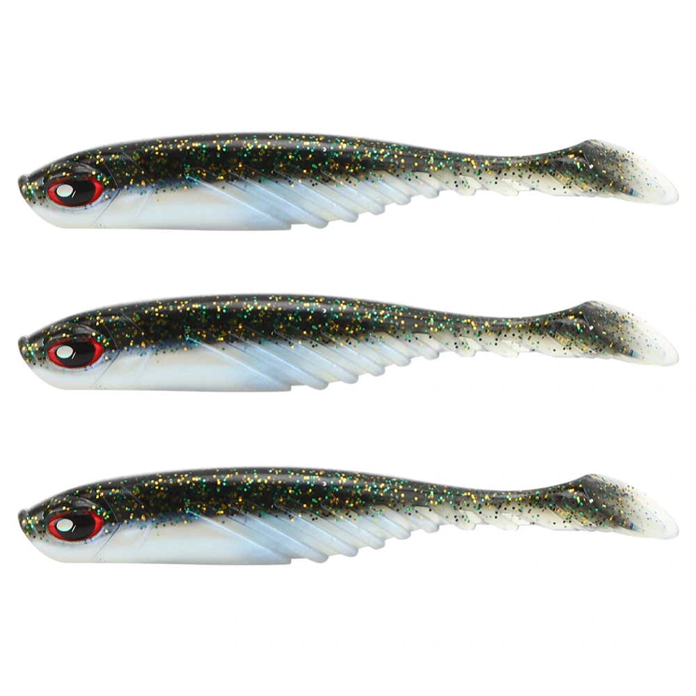 3pcs Fishing T Tail Baits Artificial Fishing Lures Lifelike Soft Paddle Tail Bait 105mm 9.2gGold Green Black