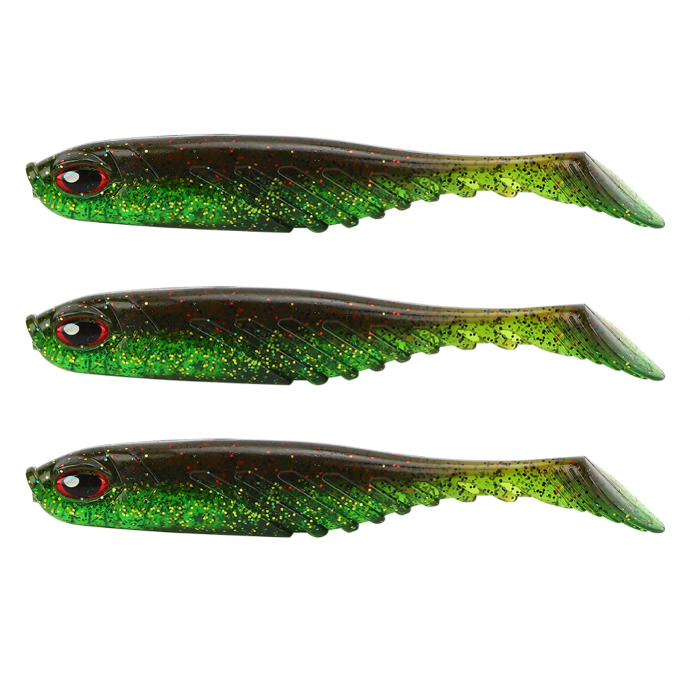 3pcs Fishing T Tail Baits Artificial Fishing Lures Lifelike Soft Paddle Tail Bait 105mm 9.2gGreen Brown