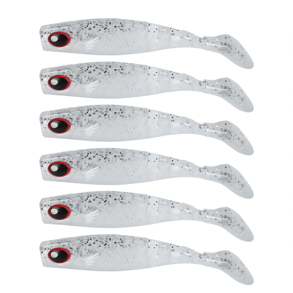 6PCS PVC Soft Bait Aritificial Lures 4in 0.2oz Jigging Tail Wobblers Fishing AccessoriesTransparent White Belly