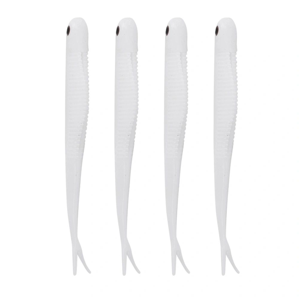 4pcs Fishing Lures Long Fork Shape Soft Tail Fish Baits Artificial Lifelike Fishing Tackle 123mm 6.5gWhite