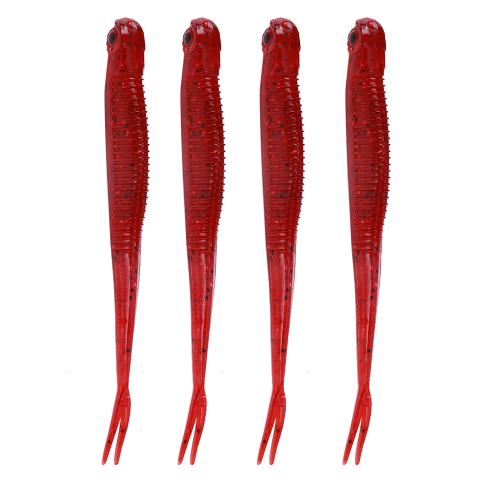 4pcs Fishing Lures Long Fork Shape Soft Tail Fish Baits Artificial Lifelike Fishing Tackle 123mm 6.5gTransparent Red